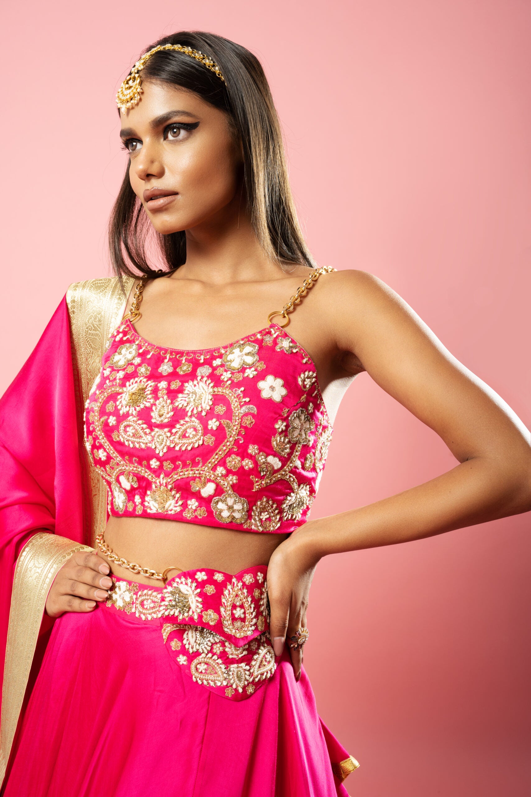 Hot Pink Embroidered Lehenga Set image 3