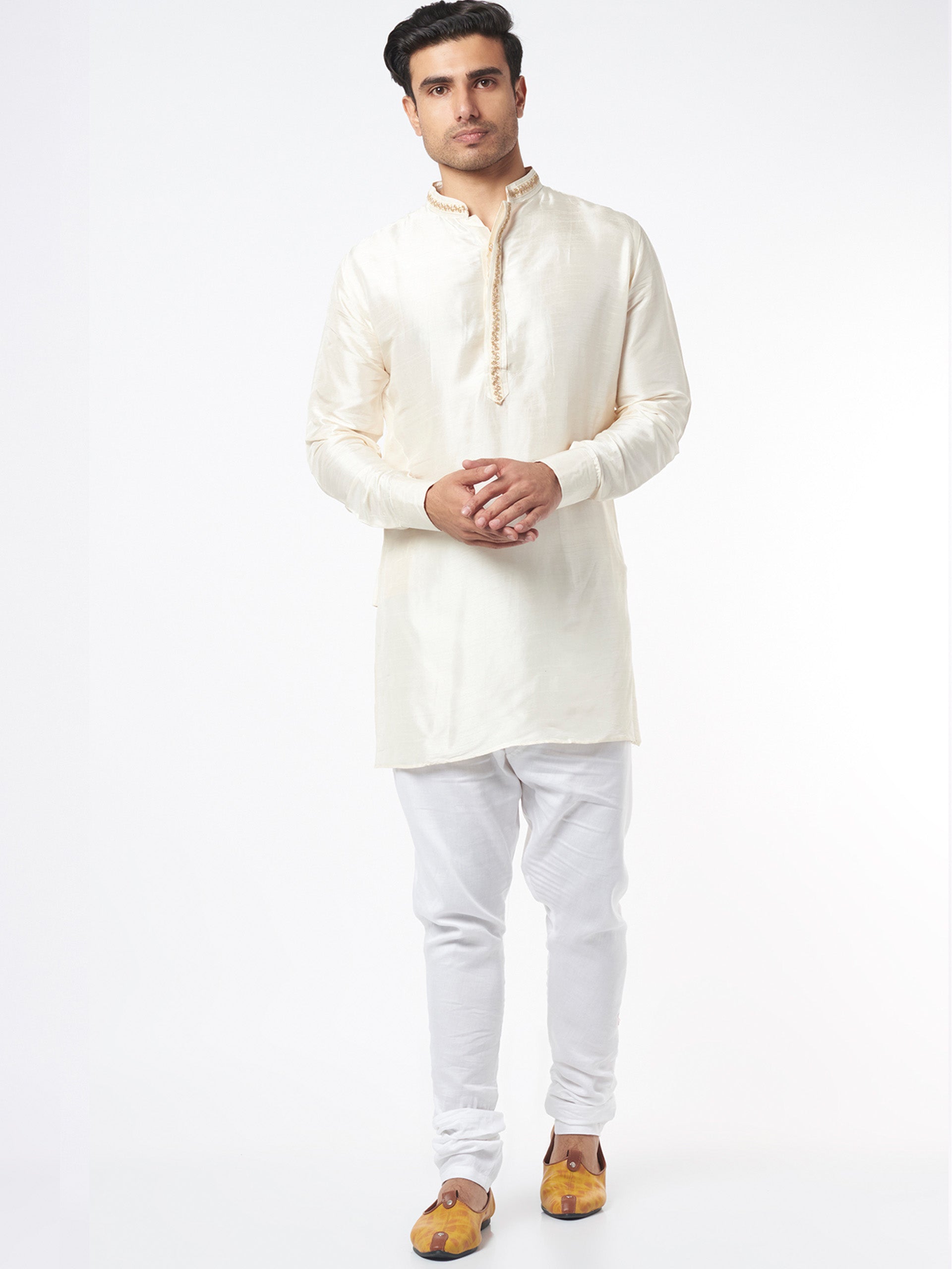 Cream Silk Kurta Set image 0