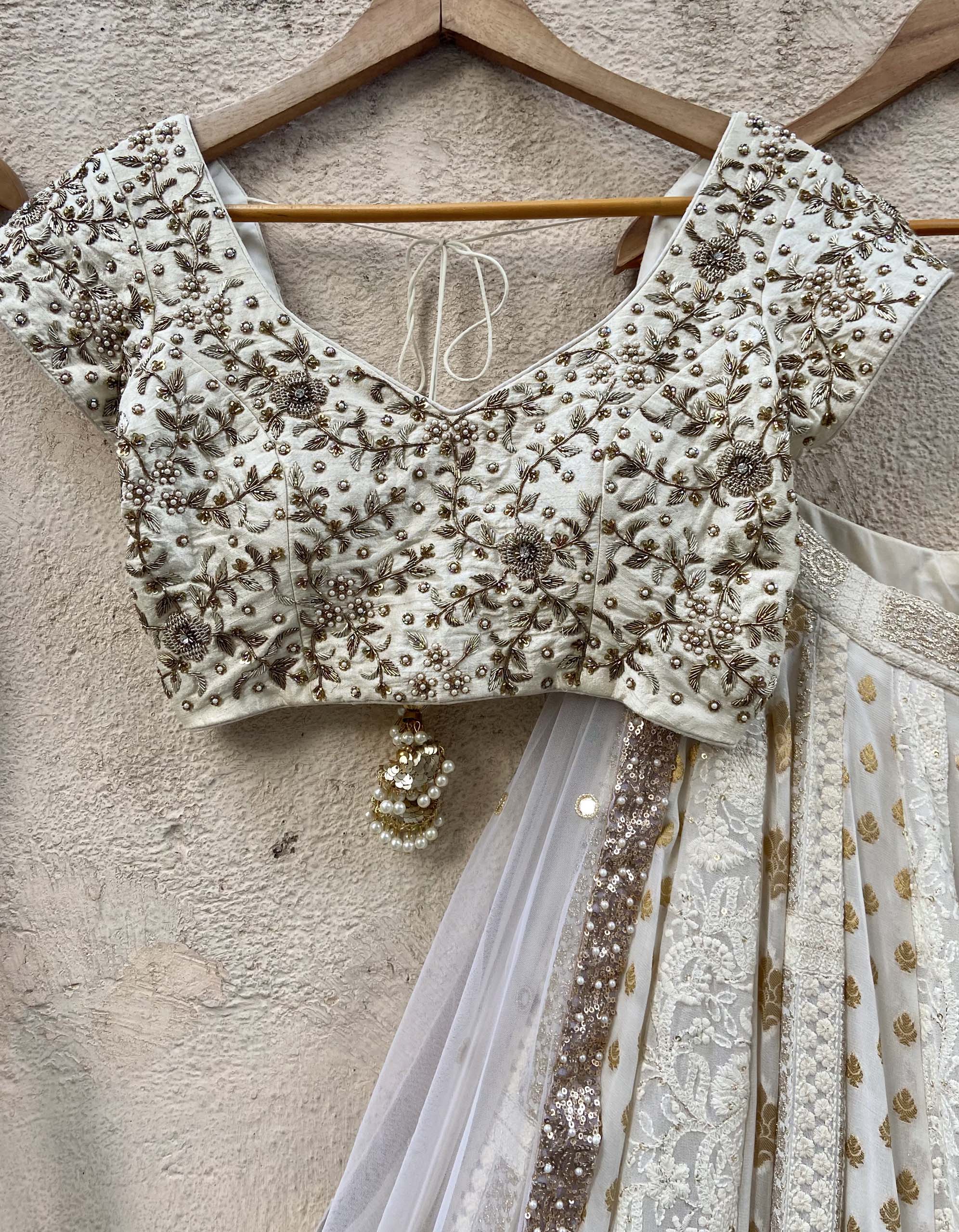 Ivory Multipanel Embroidered Lehenga Set image 2