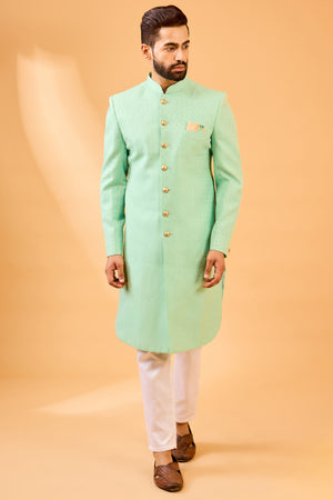 Mint Green Jacquard Sherwani Set - Custom image