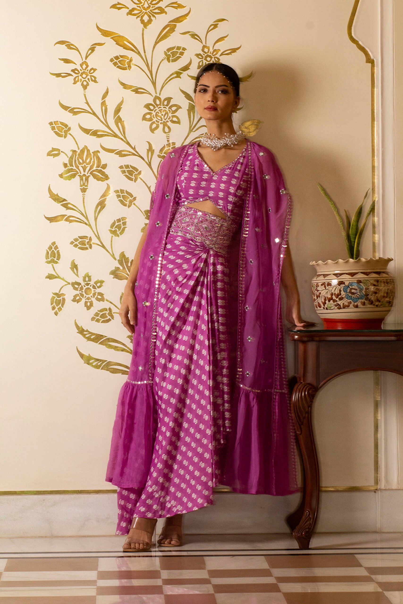 Purple Lotus Print Dress image 1