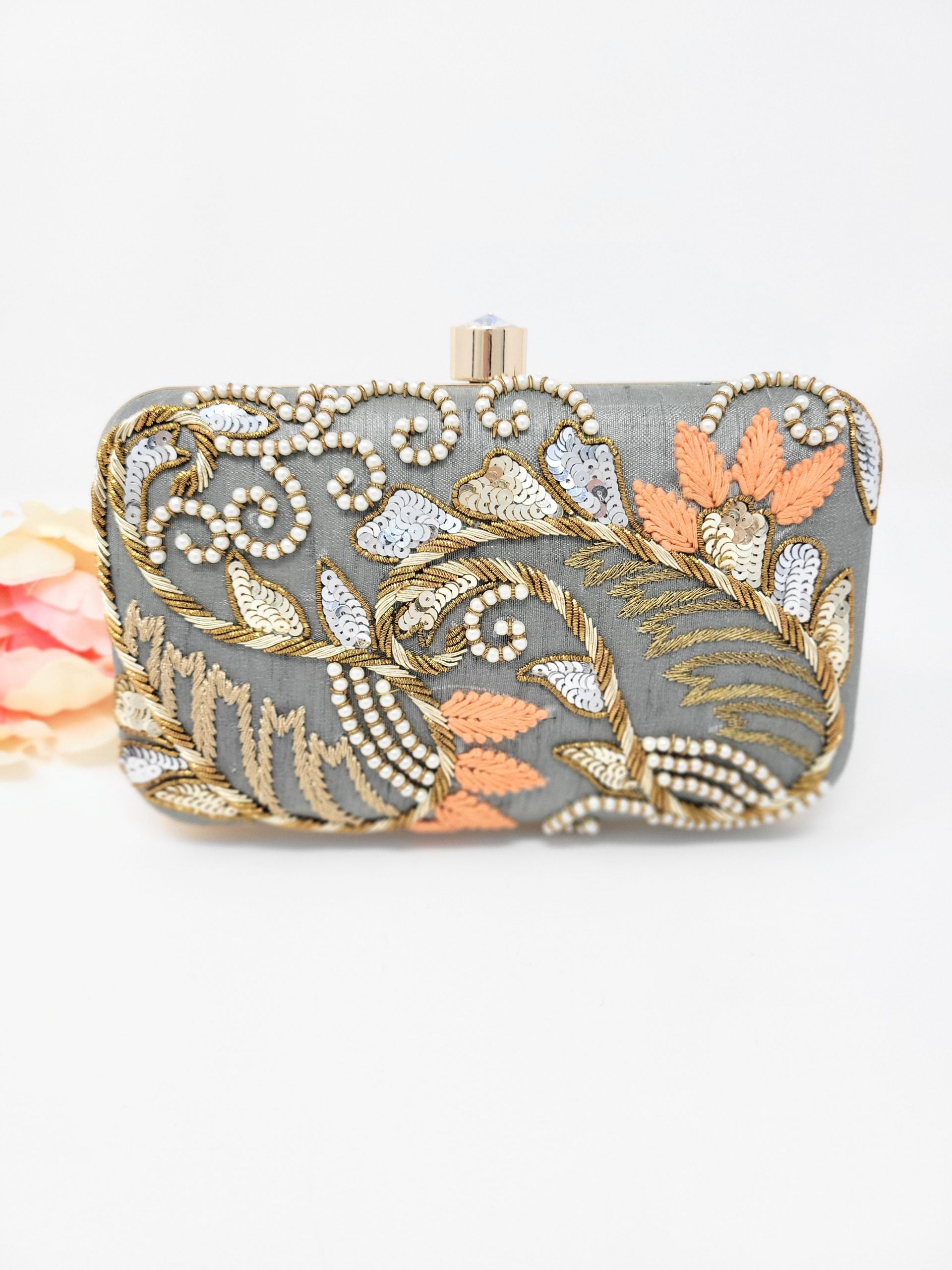Rectangle Embroidered and Stone Work Clutch image 0
