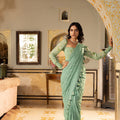Sage Green Pre-Draped Saree image 0