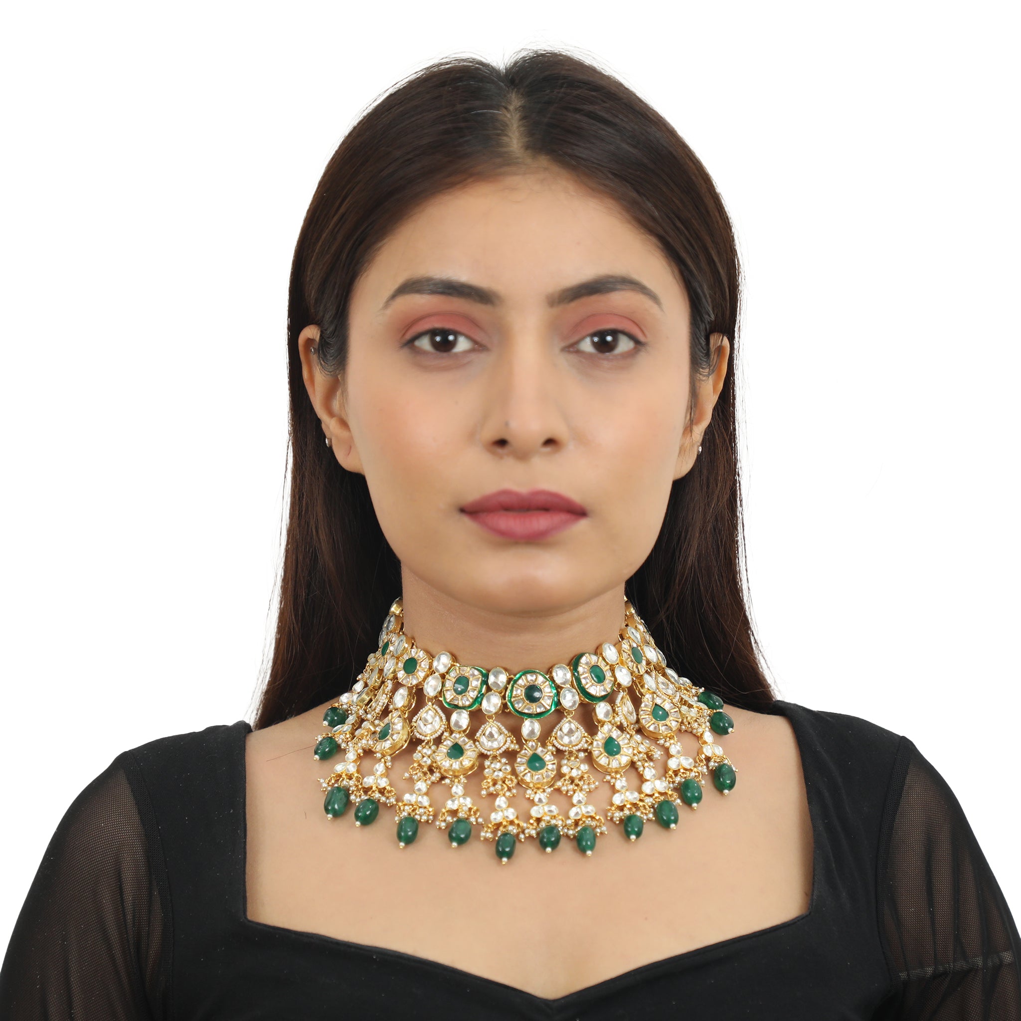 Green Meenakari Layered Necklace Set image 2