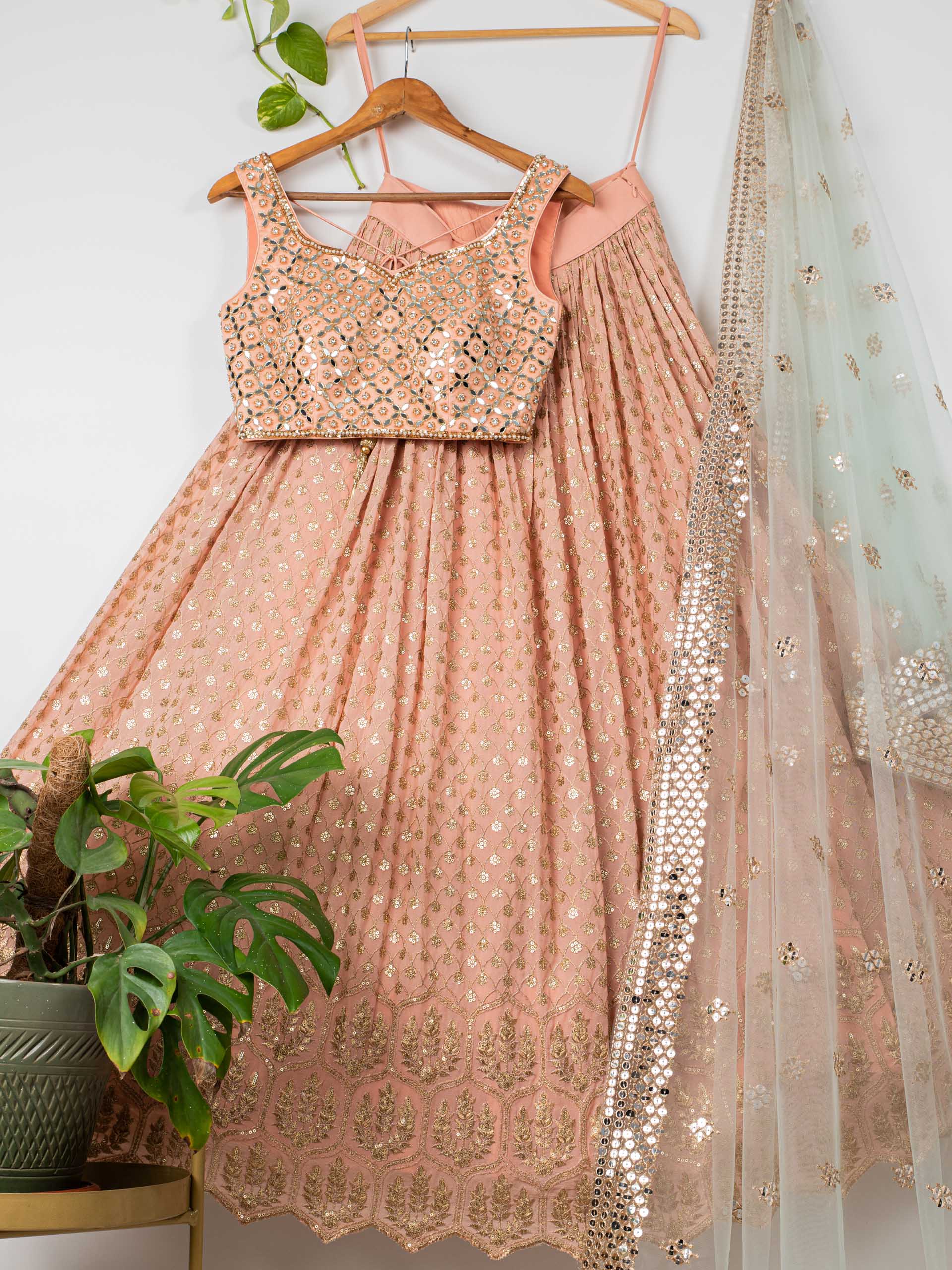 Apricot Peach Mirror Lehenga Set - XL image