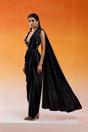 Black Embellished & Embroidered Saree Set image 2