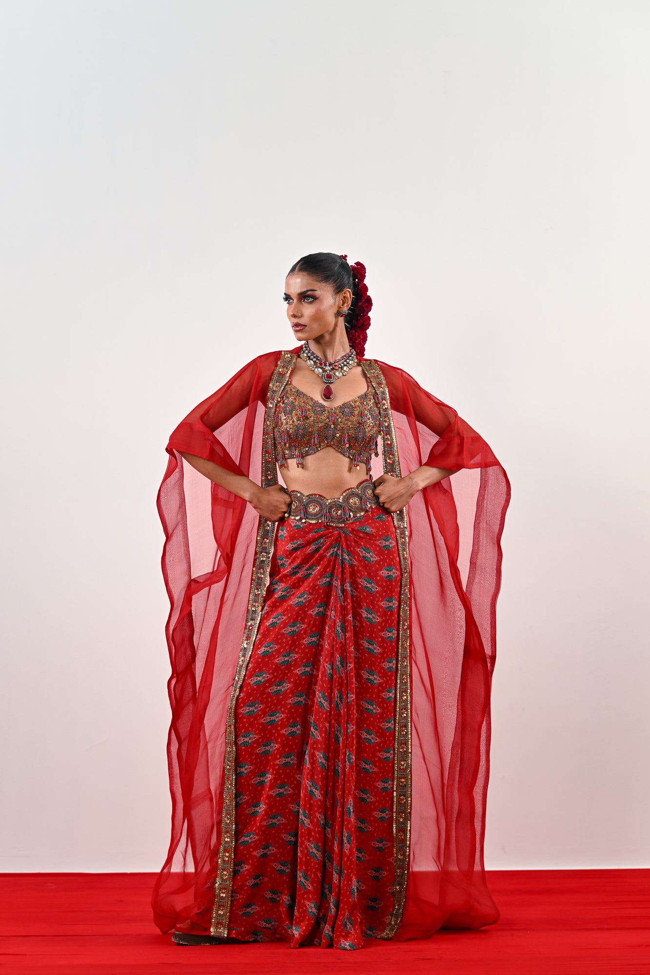 S DHOTI SET WITH EMBROIDERED BLOUSE AND ORGANZA JACKET image 3