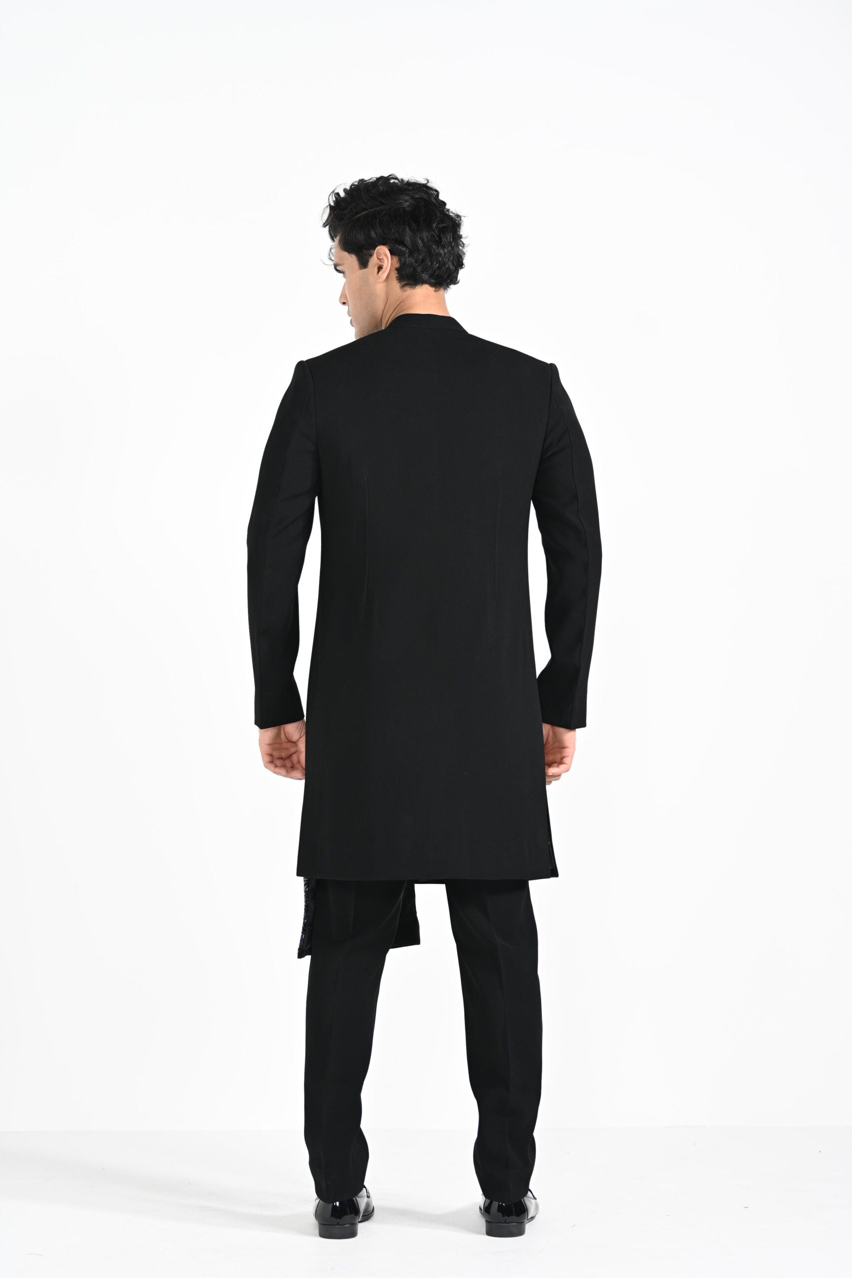 Black Panelled Achkan Set image 10