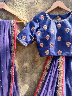 Royal Blue Raw Silk Lehenga image 1