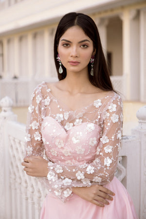 Rose Pink Floral Blouse with Satin Skirt image 2