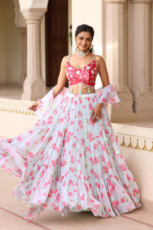 Floral Printed Three Tier Lehenga image 2