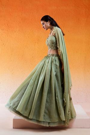 Pista Green Embroidered Lehenga Set image 2