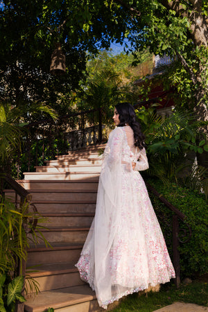 Off-White Net Embroidered Lehenga Set image 2
