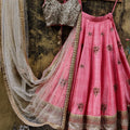 Peach and Gold Raw Silk Lehenga image 0