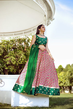 Candy Pink and Green Lehenga Set image 1