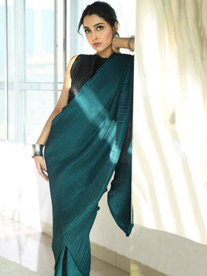 Teal Green Fringe Saree Set image 1