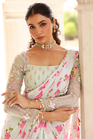 Floral Printed Pre-Drape Saree image 10