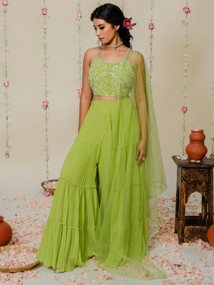 Lime Green Pearl Embroidered Sharara Set image 6