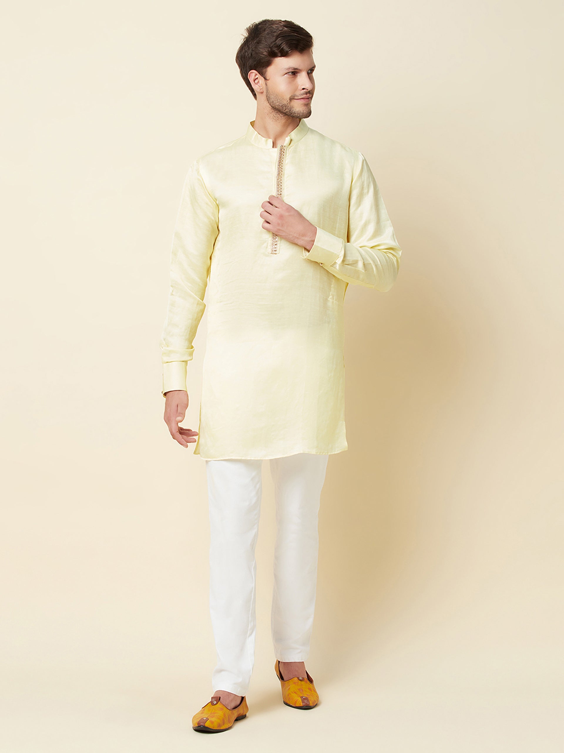 Yellow Linen Kurta - S image