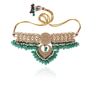 Sea Green Beads with White Jadtar Stone Necklace Set image 2