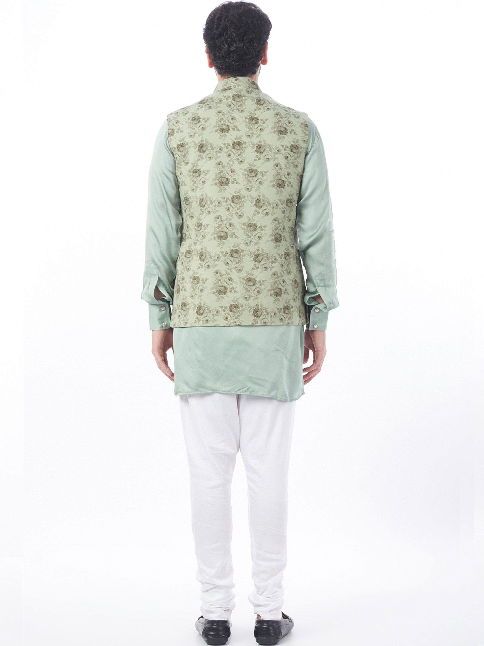 Green Rose Print Bundi Jacket Set image 2