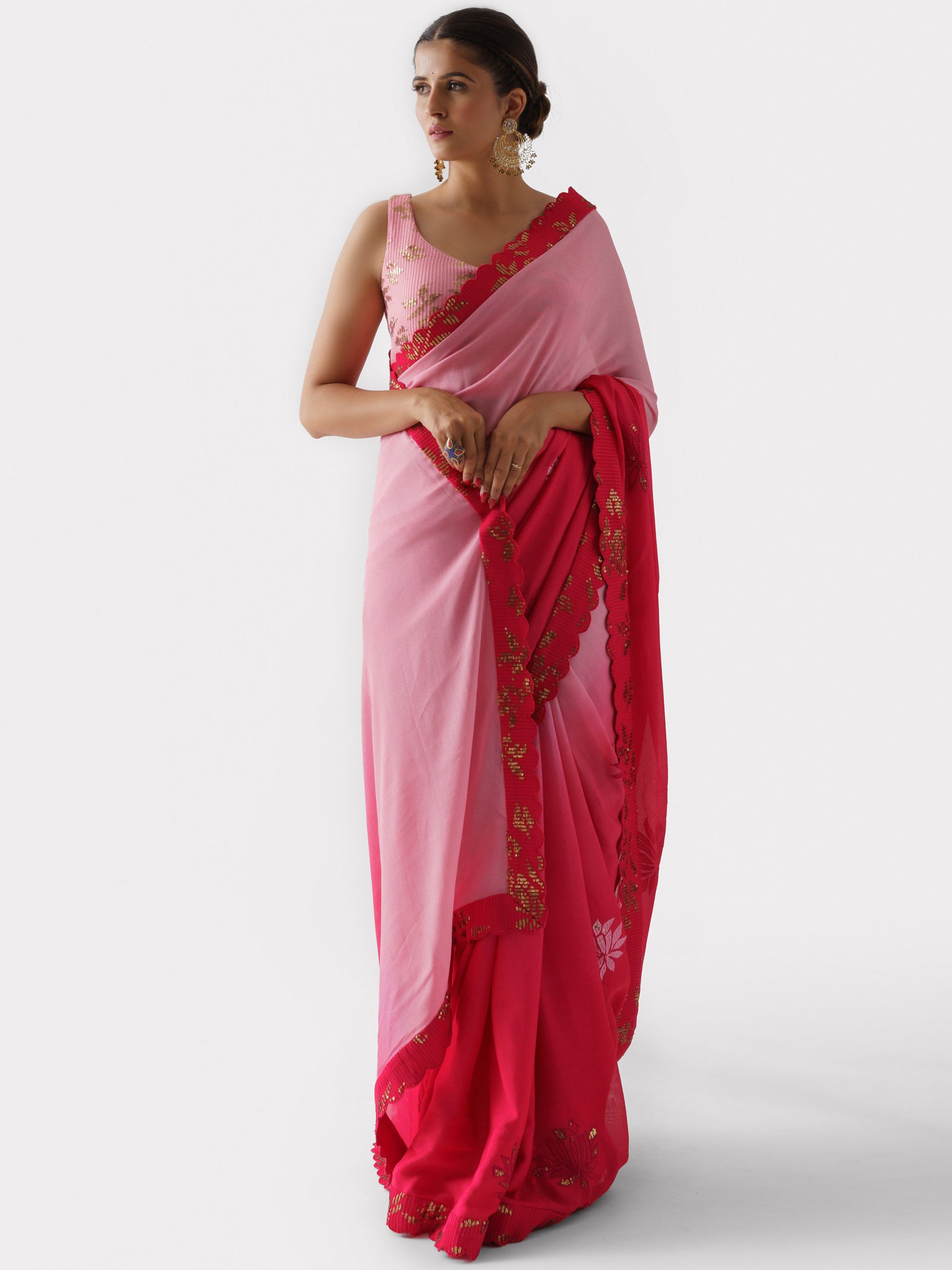 Pink Red Saree Set image 2