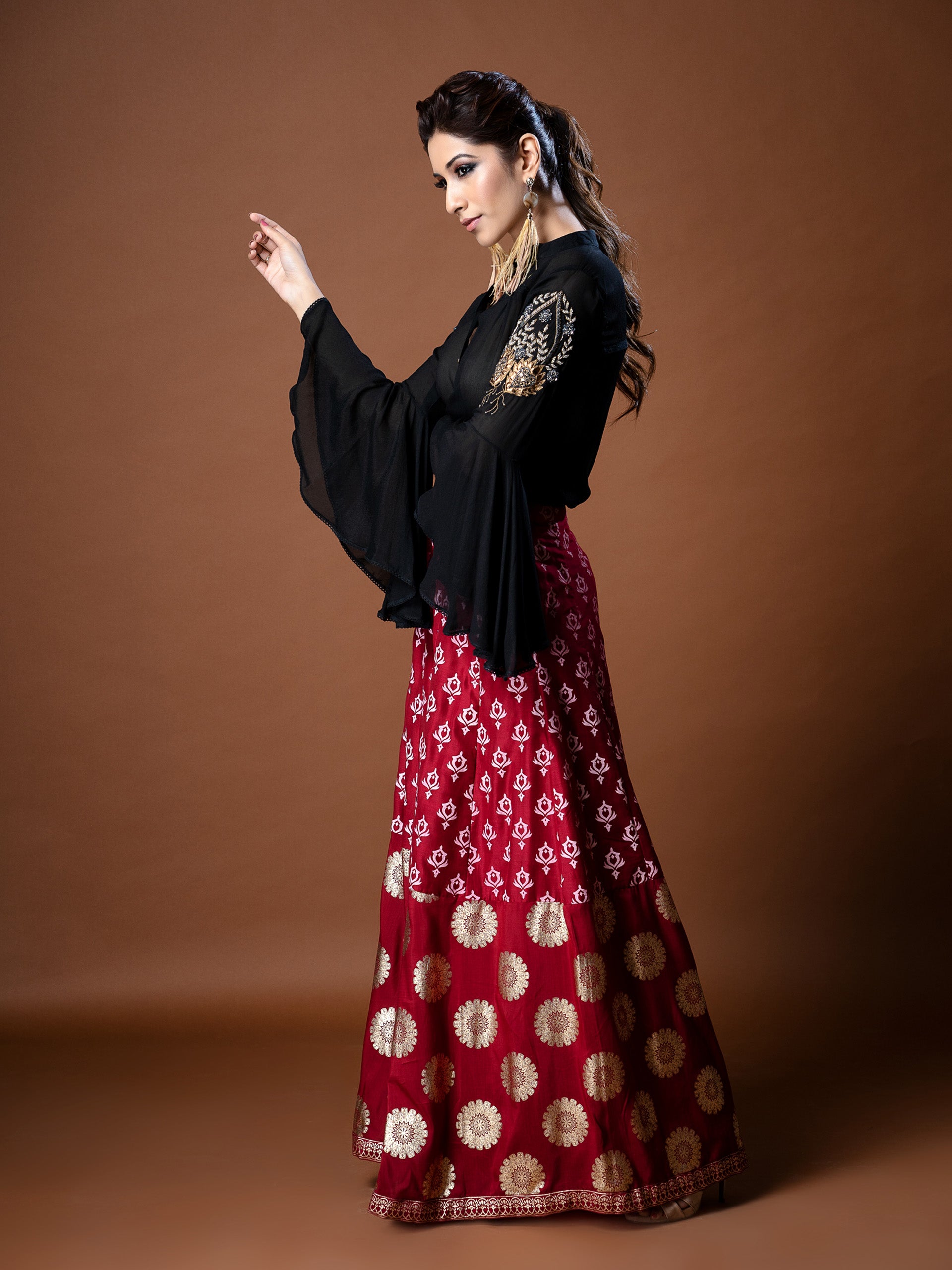 Red Black Pallazo Set image 2