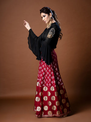 Red Black Pallazo Set image 2