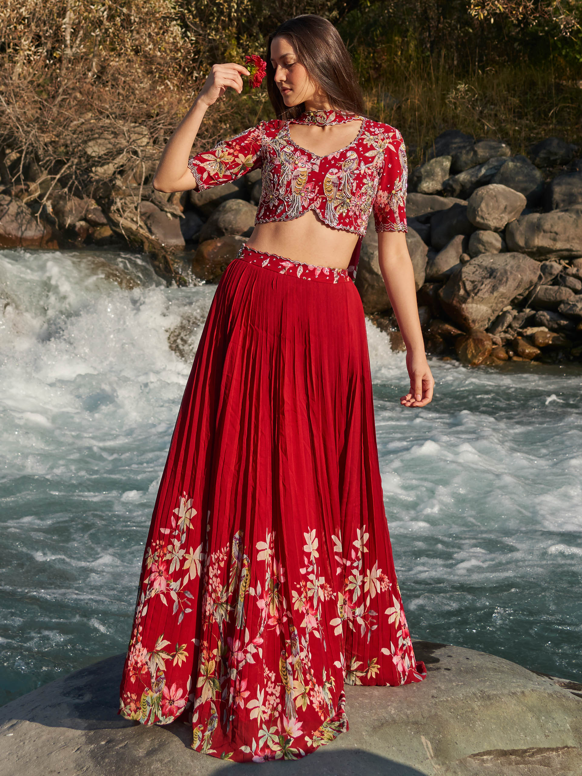 Maroon Floral Lehenga Set - Custom image