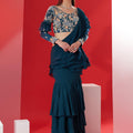 Teal Blue Pre Draped Ruffle Saree Set image 0