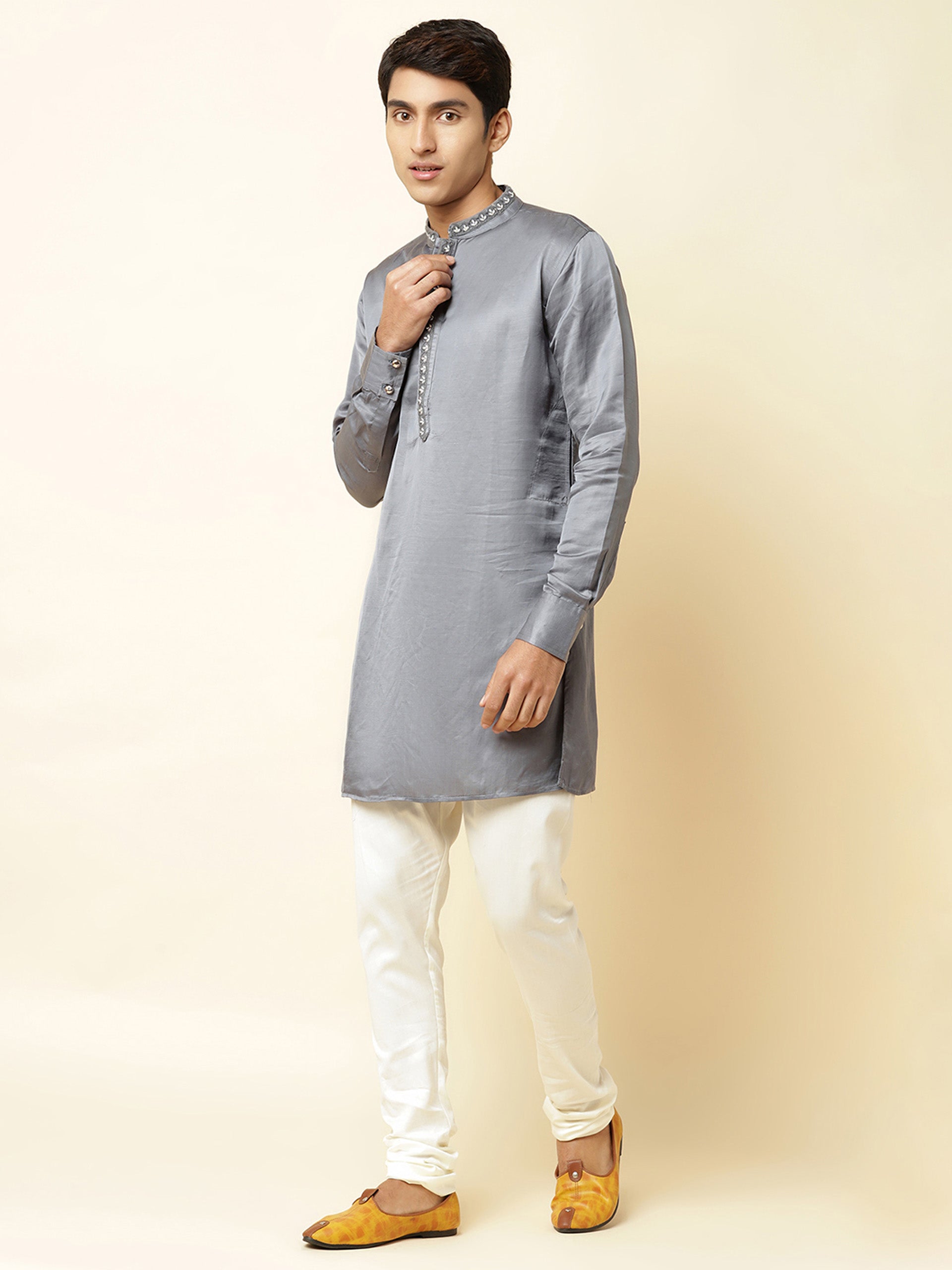 Grey Satin Kurta - XL image