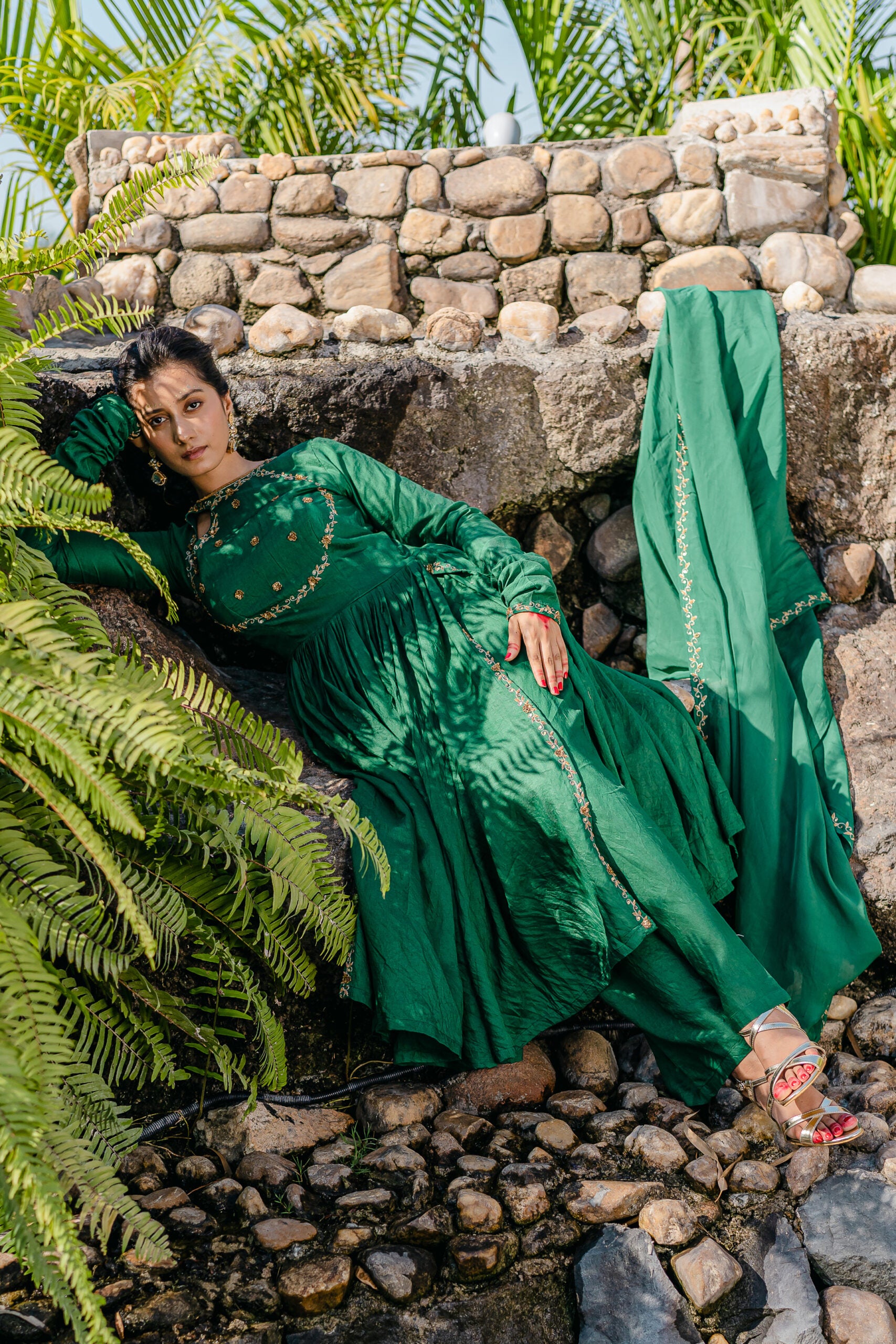 Emerald Green Embroidered Anarkali Suit Set image 3