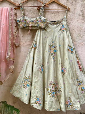Tea Green Mirror Lehenga Set image 3