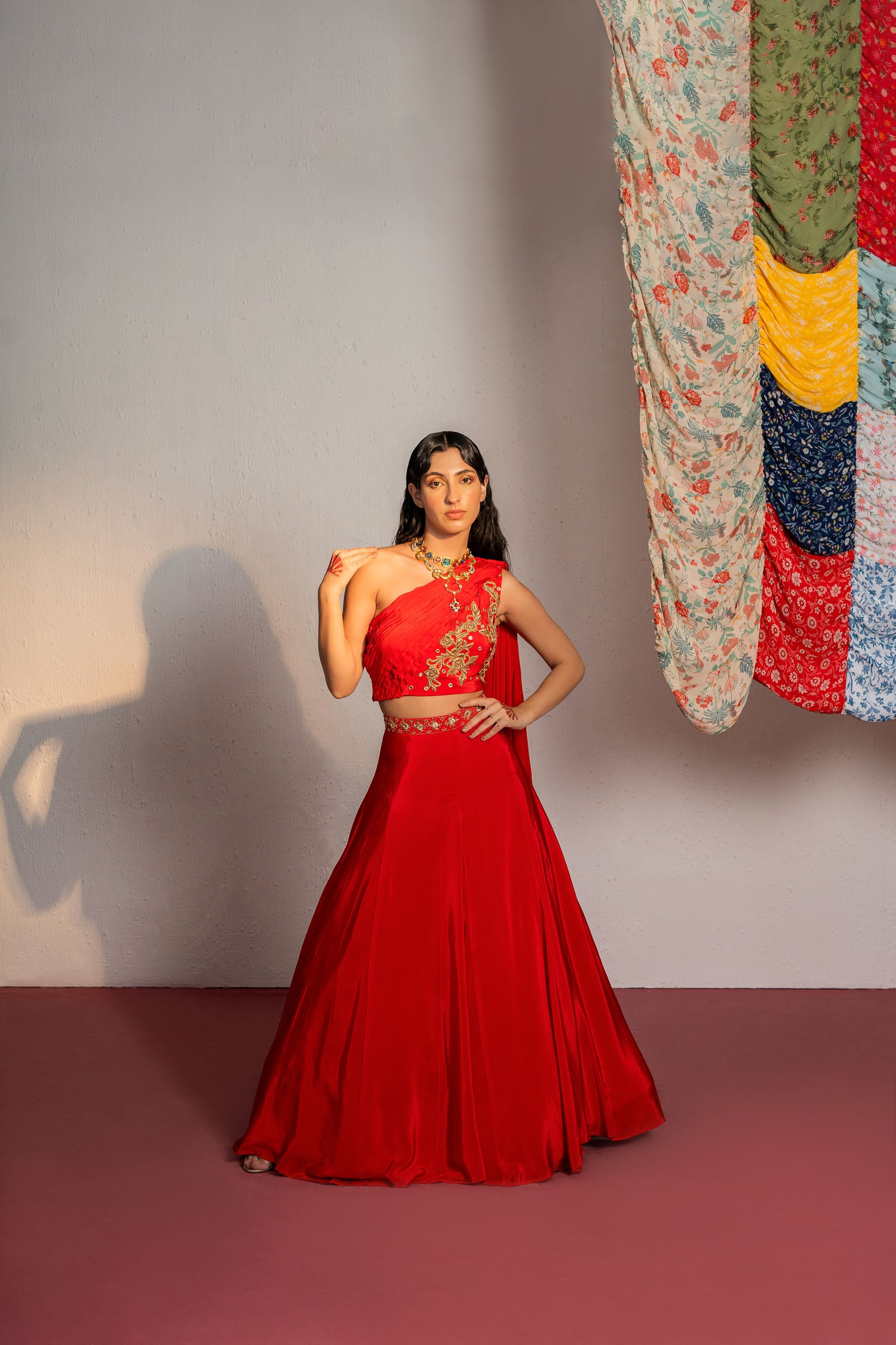Red Embroidered Lehenga Set image 0