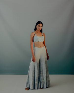 Baby Blue Lucknowi Sequin Saree Set image 2