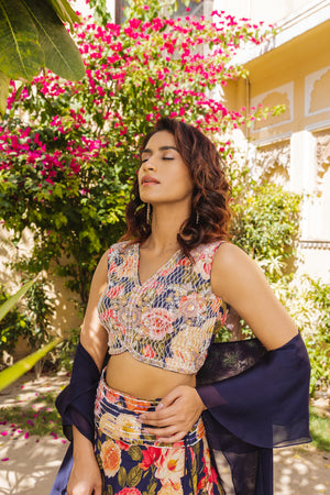 Purple Georgette Floral Lehenga Set image 1