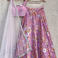 Pink Floral Skirt With Pink Velvet Blouse image 0