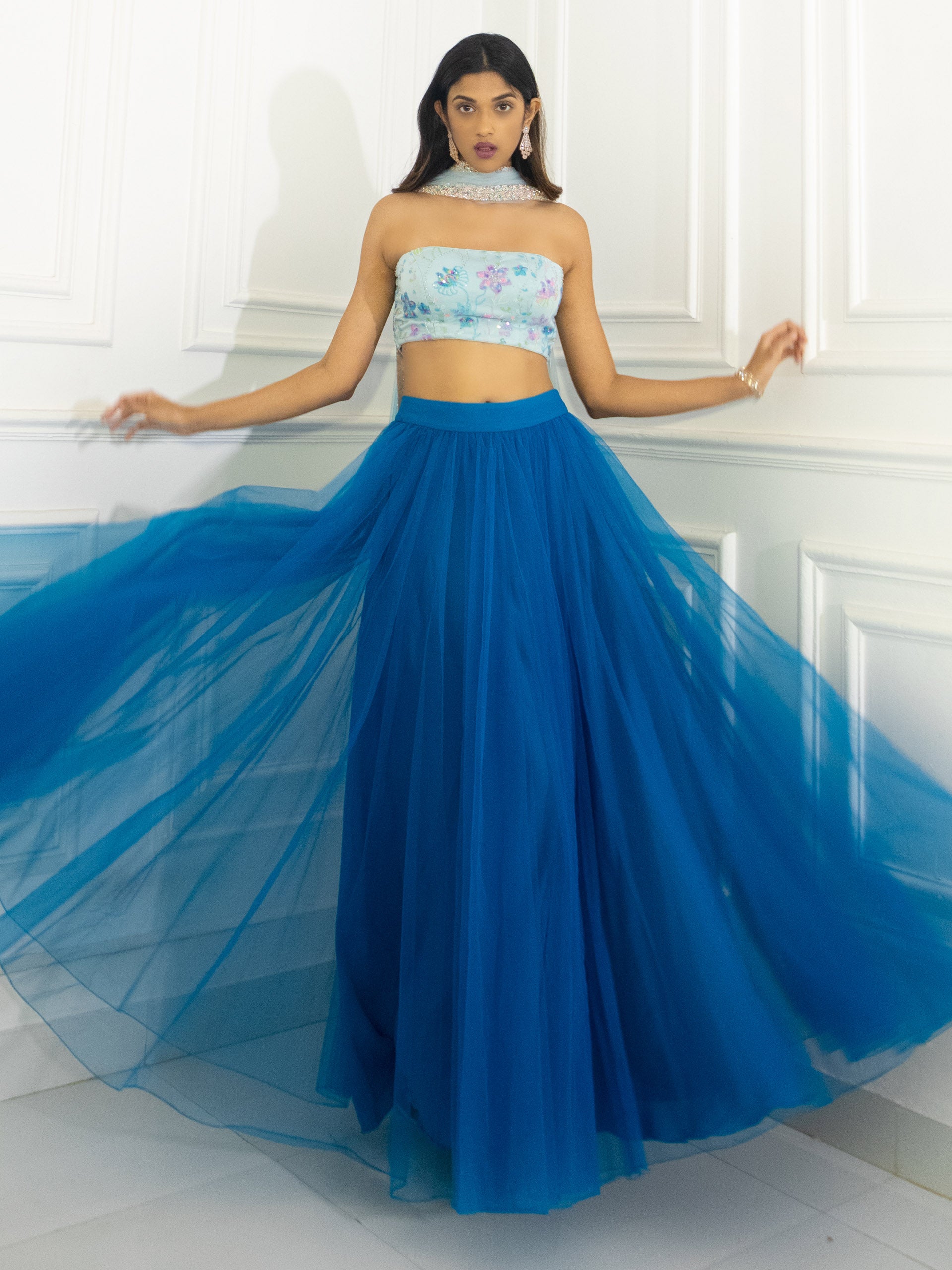 Azure Blue Multi Sequins Lehenga Set image 3