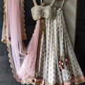 Ivory and Mirror Bustier with Ivory and Blush Pink Lehenga image 0