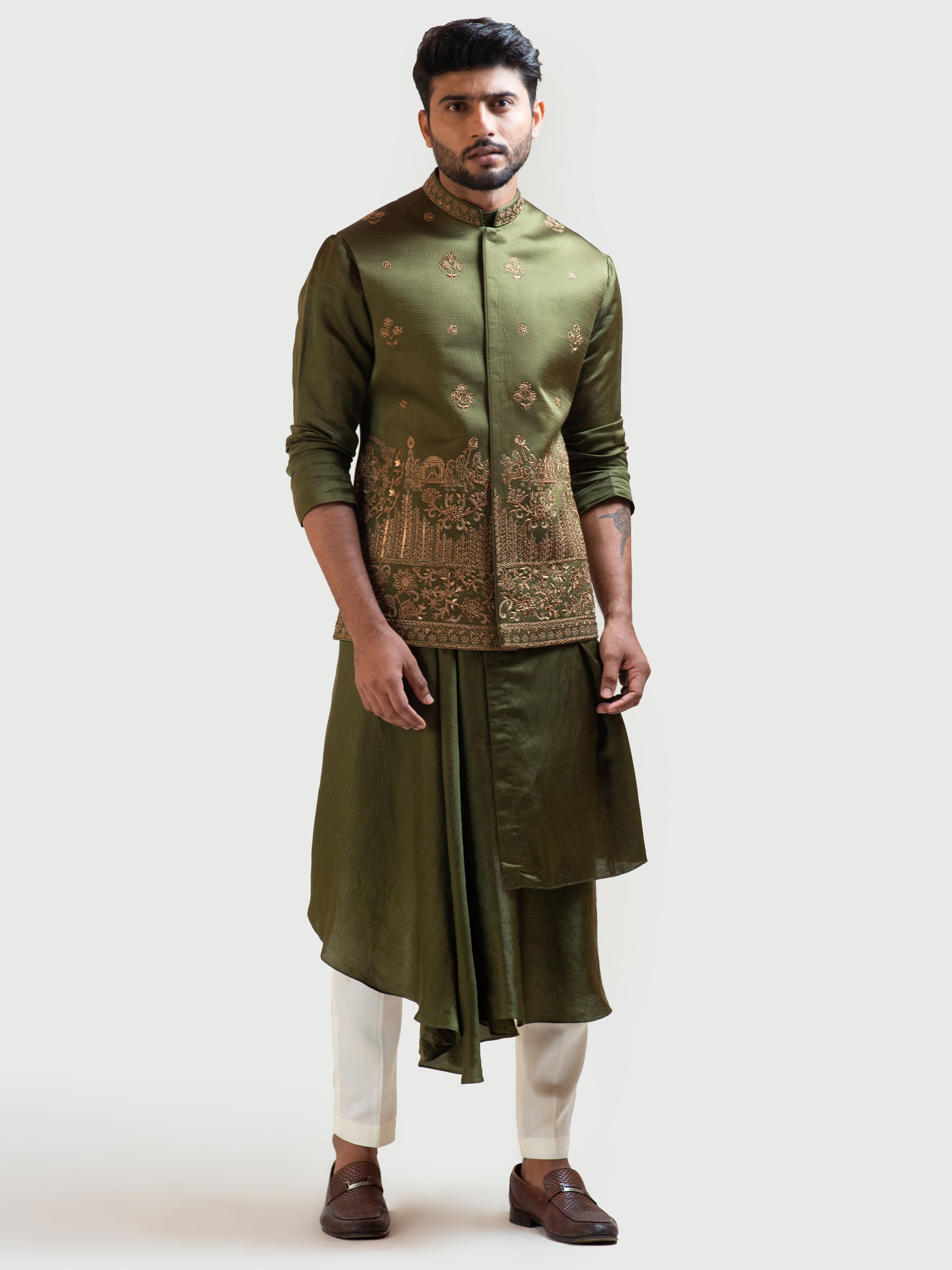 Mehendi Green Palki Nehru Kurta Set - S image