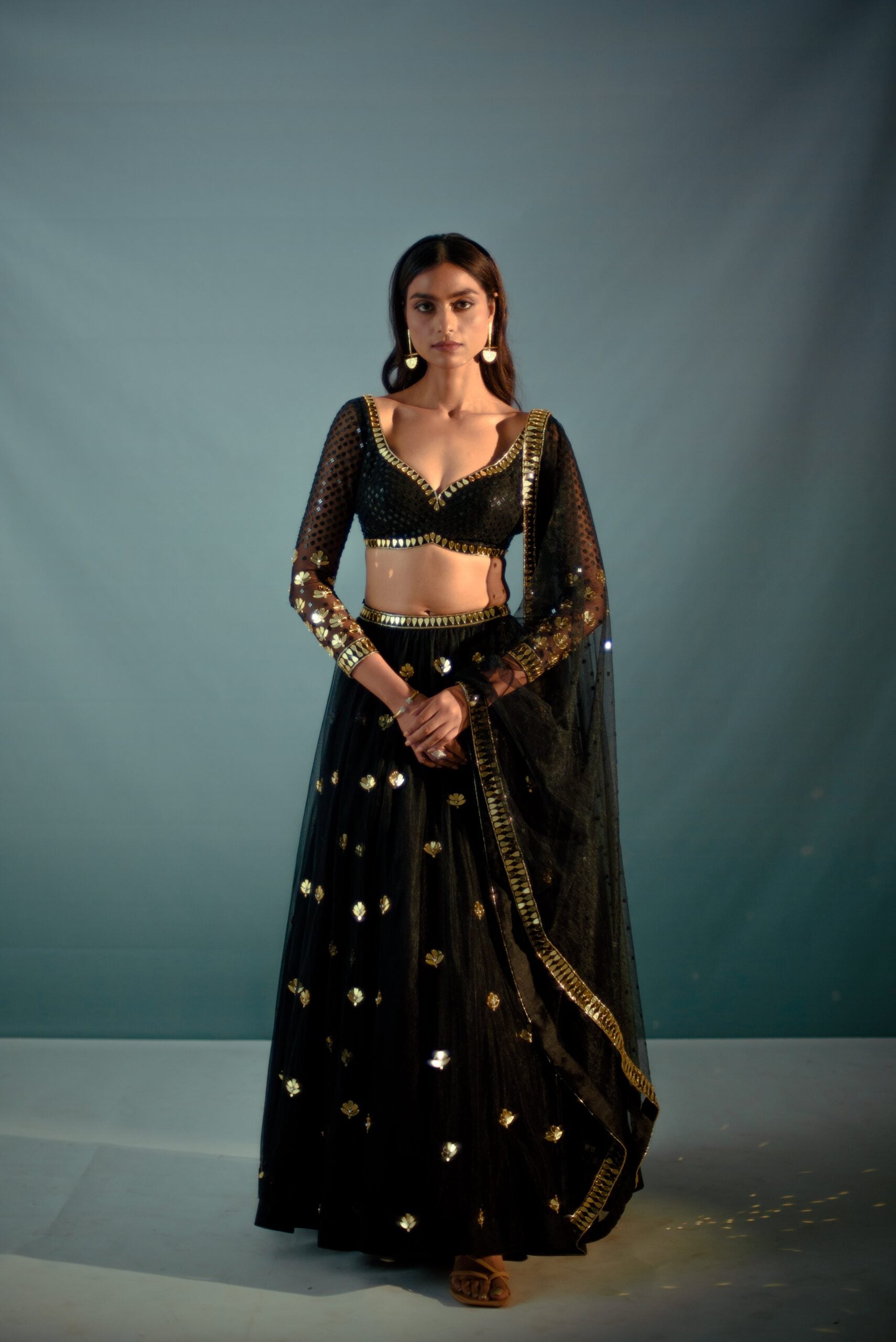 Black Floral Embordered Lehenga Set image 0
