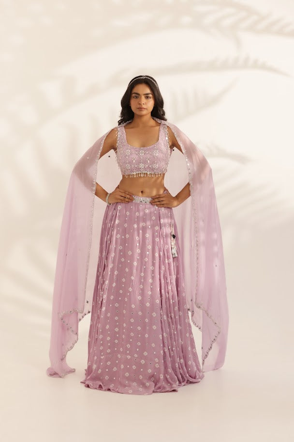Lavender Bandhani Lehenga - M image