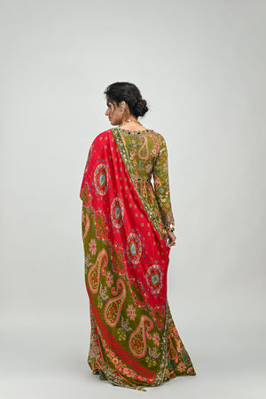Olive Green Highlighted Anarkali Paired with Dual Print Dupatta image 3