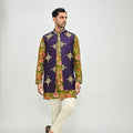 Olive Kurta Paired With Embroidered Half Jacket Pant Set image 0