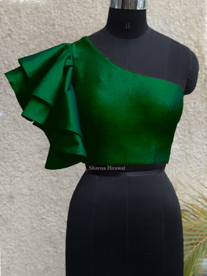 Emerald Green Ruffle Blouse - Custom image