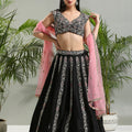 Black and Pink Thread and Mirror Hand Embroidered Lehenga Set image 0