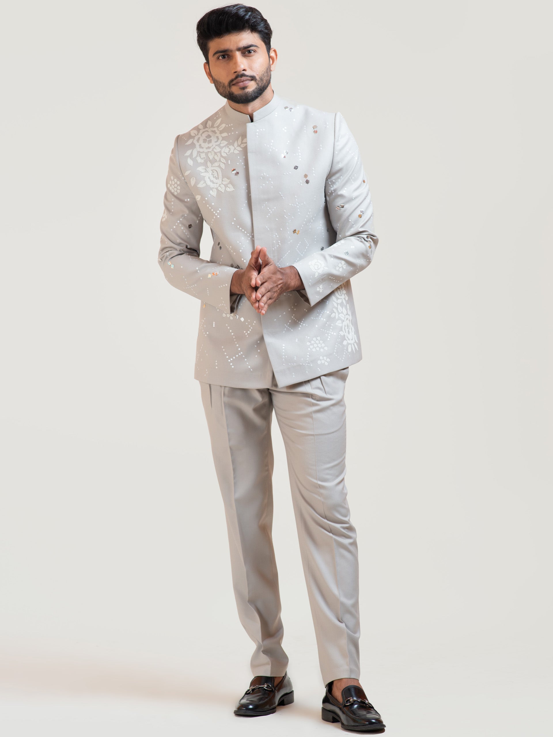 Gray Applique Prince Coat Set - M image