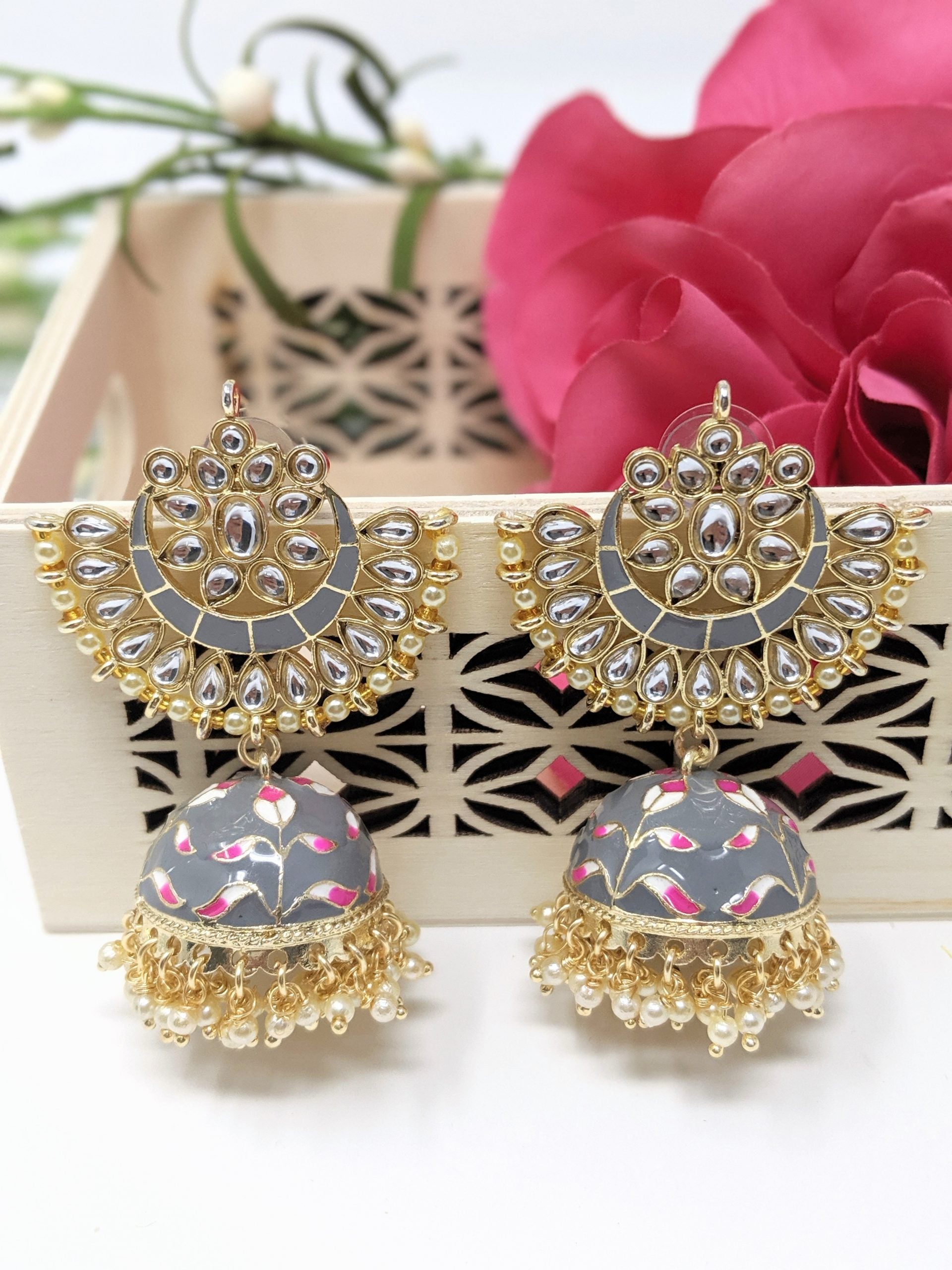 Meenakari Crescent Jhumka image 1