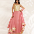 Coral Peach Crepe Lehenga With Gotta Corset image 0