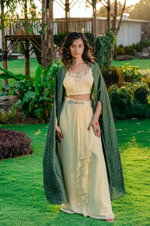 Forest Green Embroidered Drape Skirt Set - L image